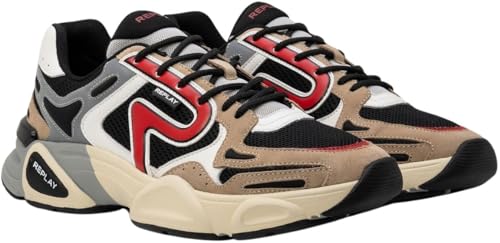 Replay Herren Sneaker mit Schnürung, Mehrfarbig (Beige Black Red 3323), 40 von Replay