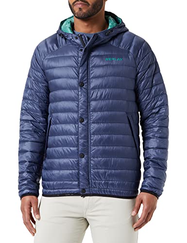 Replay Herren Steppjacke mit Kapuze, Ocean Blue 714 (Blau), S von Replay