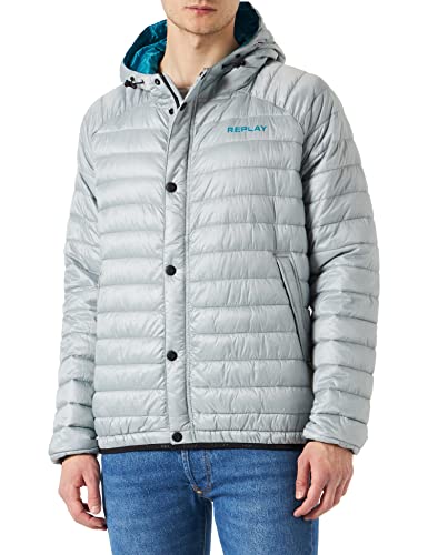 Replay Herren Steppjacke mit Kapuze, Silver 111 (Grau), XL von Replay