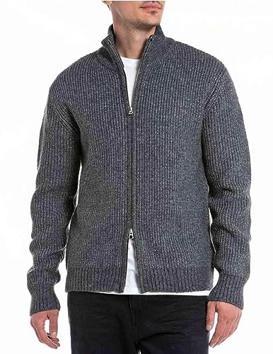 Replay Herren Strickjacke Recycelter Wollmix, Blau (Deep Navy 715), M von Replay