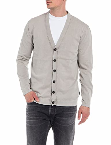 Replay Herren Strickjacke mit Knopfleiste, Warm Grey 104 (Grau), M von Replay