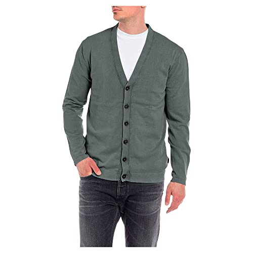 Replay Herren Strickjacke mit Knopfleiste, Bottle Green 135 (Grün), M von Replay