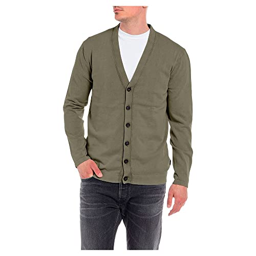 Replay Herren Strickjacke mit Knopfleiste, Green 946 (Grün), L von Replay