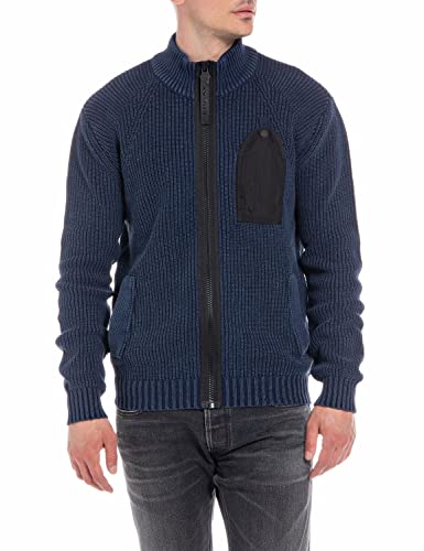 Replay Herren Strickjacke mit Reißverschluss, Stone Blue 782 (Blau), XL von Replay