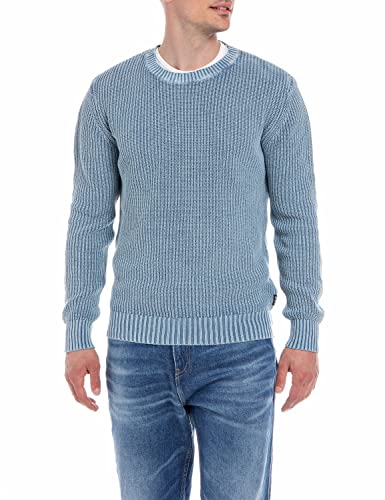 Replay Herren Strickpullover mit Rundhals-Ausschnitt, Dusty Azure 281 (Blau), M von Replay