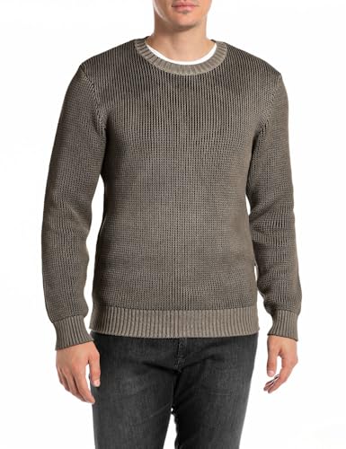 Replay Herren Strickpullover aus Baumwolle, Grün (Mud Green 759), 3XL von Replay