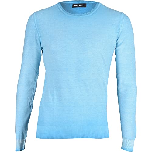 Replay Herren Strickpullover mit Rundhals-Ausschnitt, Neon Sky 180 (Blau), L von Replay