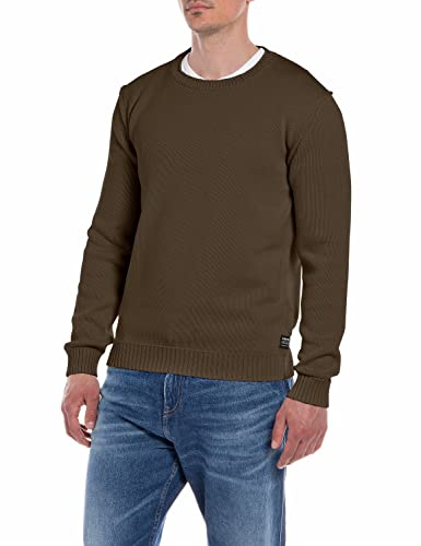 Replay Herren Strickpullover mit Rundhals-Ausschnitt, Light Mud 569 (Braun), L von Replay