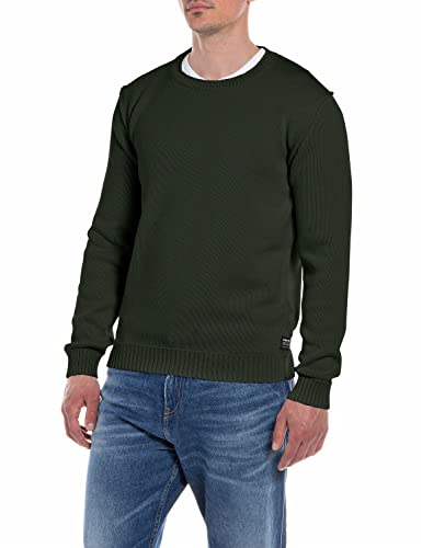 Replay Herren Strickpullover mit Rundhals-Ausschnitt, Mud 212 (Braun), L von Replay