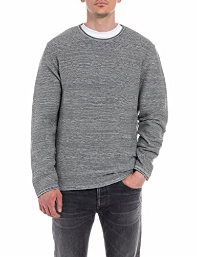 Replay Herren Strickpullover mit Rundhals Ausschnitt, Grau (Mouline' Light Grey/Grey 010), M von Replay