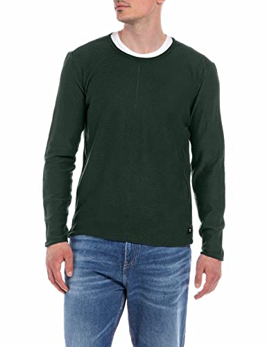 Replay Herren Strickpullover mit Rundhals-Ausschnitt, Bottle Green 135 (Grün), M von Replay