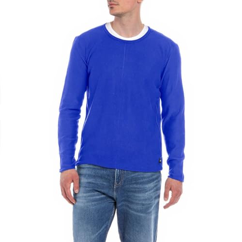 Replay Herren Strickpullover mit Rundhals-Ausschnitt, Royal 185 (Blau), XL von Replay