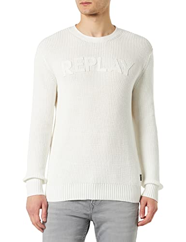 Replay Herren Strickpullover mit Rundhals-Ausschnitt, Butter 707 (Weiß), XL von Replay