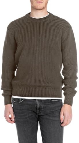 Replay Herren Strickpullover mit Rundhalsausschnitt, Mud Green 759 (Grün), L von Replay