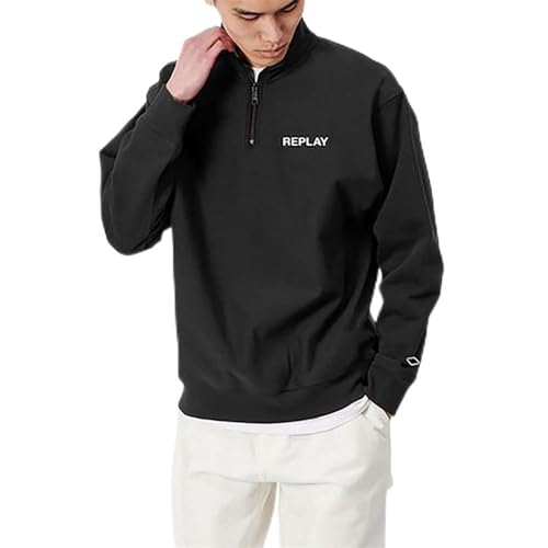 Replay Herren Sweatshirt aus Baumwolle, Black 098 (Schwarz), L von Replay