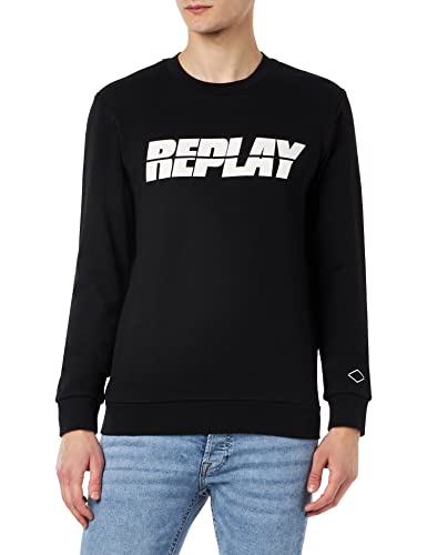 Replay Herren Sweatshirt 100% Baumwolle, Black 098 (Schwarz), XL von Replay