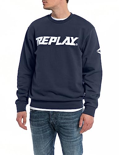 Replay Herren Sweatshirt mit Logo ohne Kapuze, Blue... 085 (Blau), L von Replay