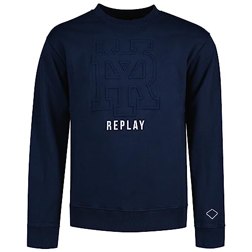Replay Herren Sweatshirt mit Logo ohne Kapuze, Deep Navy 715 (Blau), XL von Replay