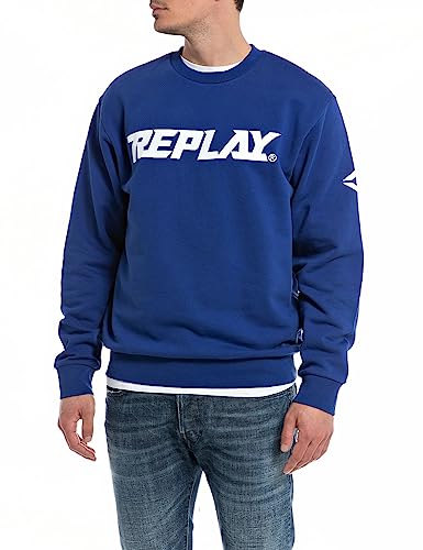 Replay Herren Sweatshirt mit Logo ohne Kapuze, Royal Blue.... 804 (Blau), L von Replay