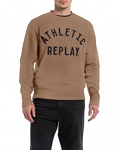 Replay Herren Sweatshirt mit Logo ohne Kapuze, Safari 989 (Braun), S von Replay