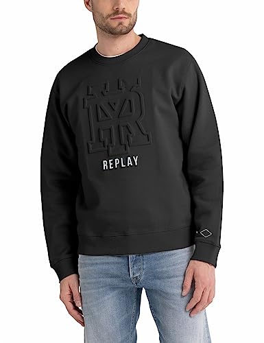 Replay Herren Sweatshirt mit Logo ohne Kapuze, Black 098 (Schwarz), S von Replay