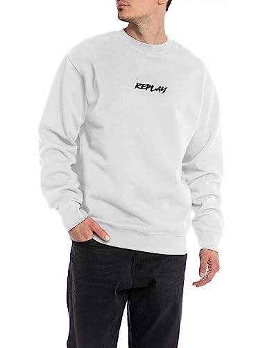 Replay Herren Sweatshirt mit Logo ohne Kapuze, White 001 (Weiß), 3XL von Replay