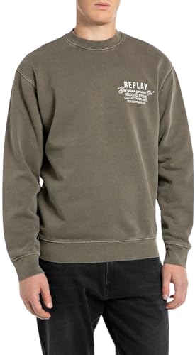 Replay Herren Sweatshirt Oversized, Grün (Mud Green 759), XL von Replay