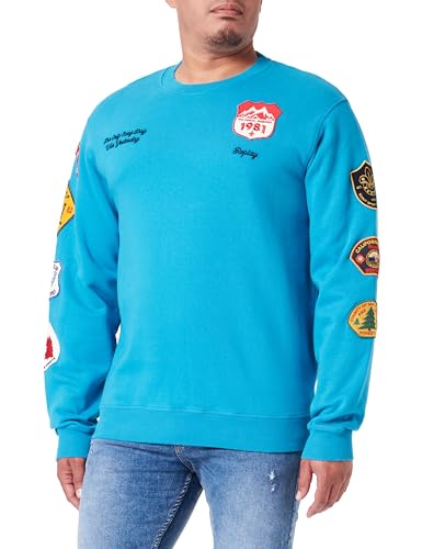 Replay Herren Sweatshirt Patches ohne Kapuze, Turquoise 389 (Blau), 3XL von Replay