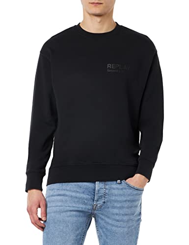 Replay Herren Sweatshirt Second Life aus 100% Baumwolle, Black 098 (Schwarz), XL von Replay