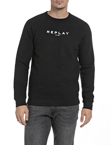 Replay Herren Sweatshirt aus Baumwollmix, Black 098 (Schwarz), L von Replay