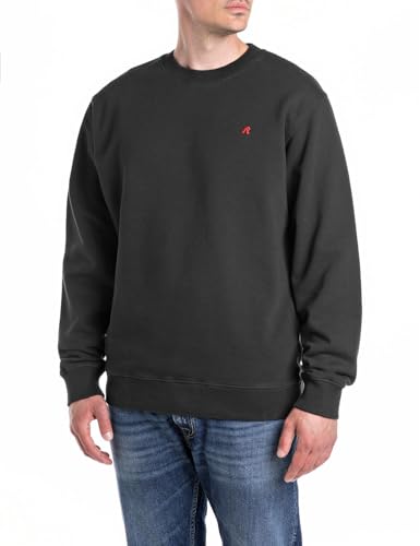 Replay Herren Sweatshirt mit Branding, Black 098 (Schwarz), S von Replay
