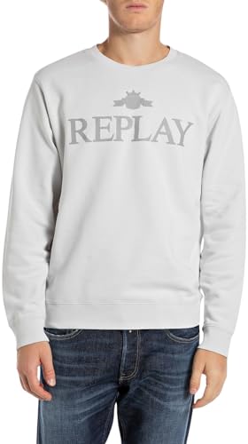 Replay Herren Sweatshirt mit Logo, Grau (Artic Grey 563), XXL von Replay