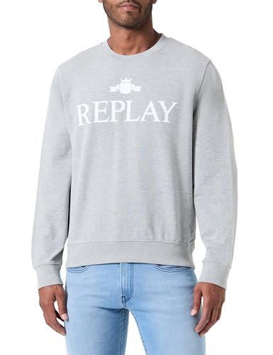 Replay Herren Sweatshirt mit Logo, Grün (Light Grey Melange... M08), M von Replay