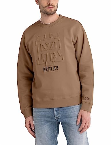 Replay Herren Sweatshirt mit Logo ohne Kapuze, Safari 989 (Braun), L von Replay