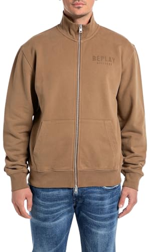 Replay Herren Sweatshirt mit Reißverschluss Oversized, Braun (Safari 989), XXL von Replay