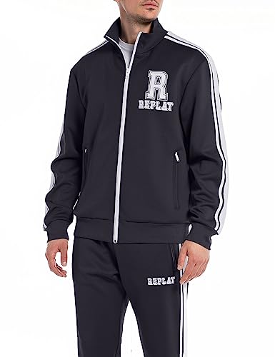 Replay Herren Sweatshirt mit Reißverschluss Zipper, Deep Navy 715 (Blau), XL von Replay