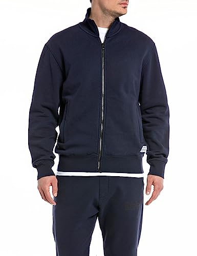 Replay Herren Sweatshirt mit Reißverschluss Zipper, Deep Blue 088 (Blau), L von Replay