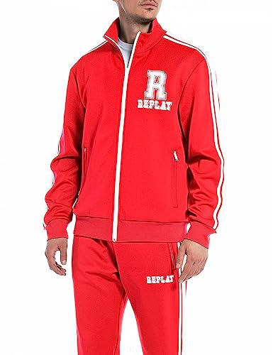 Replay Herren Sweatshirt mit Reißverschluss Zipper, Ruby Red 656 (Rot), L von Replay