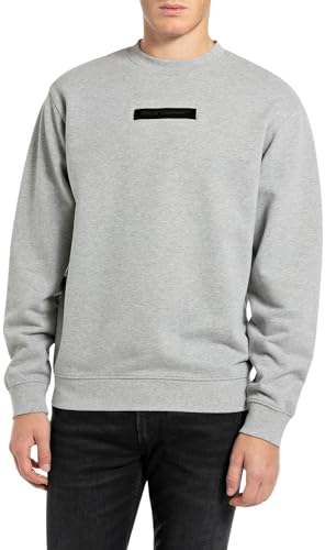 Replay Herren Sweatshirt mit Rundhalsausschnitt, Grau (Melange Grey M08), XL von Replay
