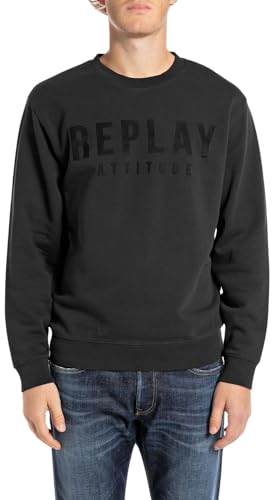 Replay Herren Sweatshirt mit Rundhalsausschnitt, Schwarz (Black 098), XL von Replay
