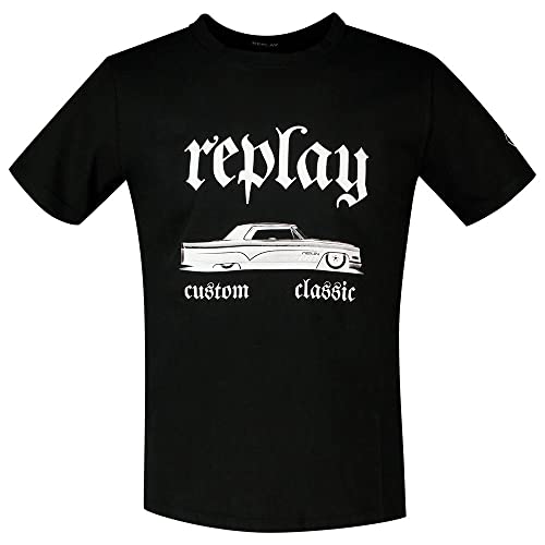 Replay Herren T-Shirt Kurzarm Custom Classic, Black 098 (Schwarz), XL von Replay