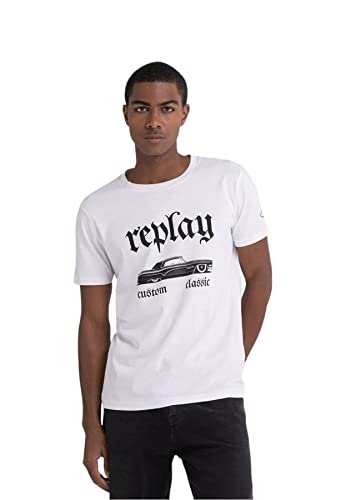 Replay Herren T-Shirt Kurzarm Custom Classic, Optical White 001 (Weiß), 3XL von Replay