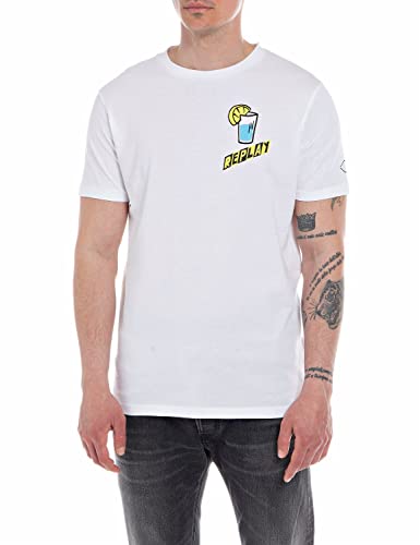 Replay Herren T-Shirt Kurzarm Lemonade Water, Optical White 001 (Weiß), XL von Replay