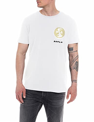 Replay Herren T-Shirt Kurzarm mit Print, Optical White 001 (Weiß), M von Replay