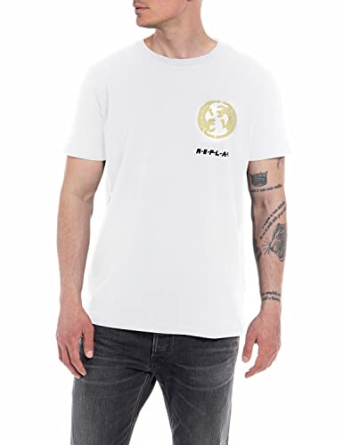 Replay Herren T-Shirt Kurzarm mit Print, Optical White 001 (Weiß), XL von Replay