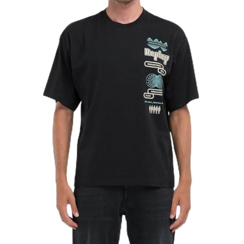 Replay Herren T-Shirt Kurzarm Oversized, Schwarz (Black 098), L von Replay