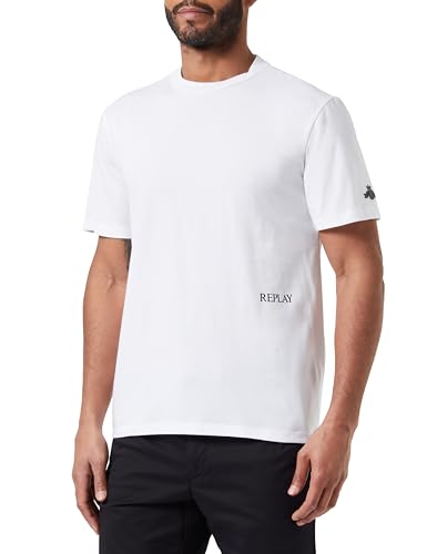 Replay Herren T-Shirt Kurzarm aus Baumwolle, White 001 (Weiß), XXL von Replay