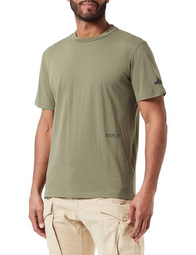 Replay Herren T-Shirt Kurzarm aus Baumwolle, Light Military 408 (Grün), L von Replay