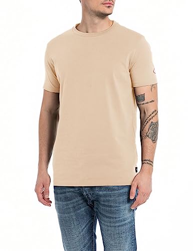 Replay Herren T-Shirt Kurzarm Rundhalsausschnitt Basic, Beige (Light Taupe 803), XL von Replay