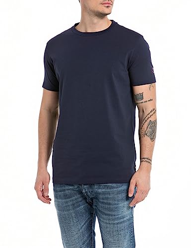 Replay Herren T-Shirt Kurzarm Rundhalsausschnitt Basic, Deep Blue 088 (Blau), L von Replay